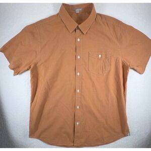 Horny‎ Toad Shirt Men's L Orange Organic Short Sleeve Button Up Pocket Front